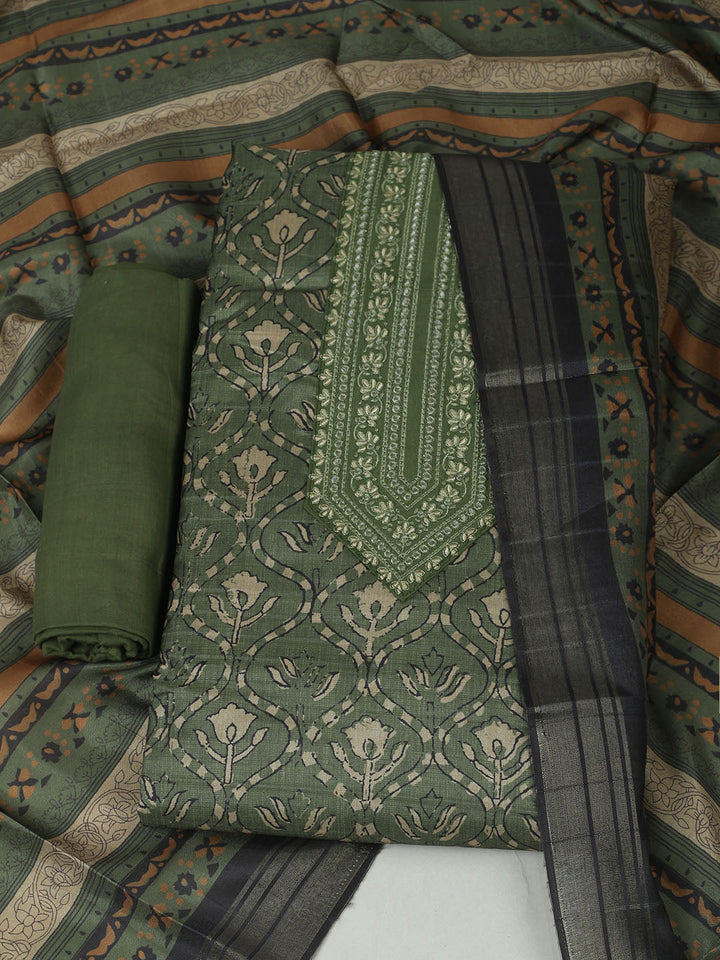 Embroidered Chanderi Unstitched Suit With Pant &amp; Dupatta