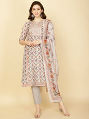 Floral Printed Chanderi Kurta With Pants & Dupatta