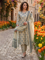 Printed Cotton Blend Suit With Pant & Dupatta