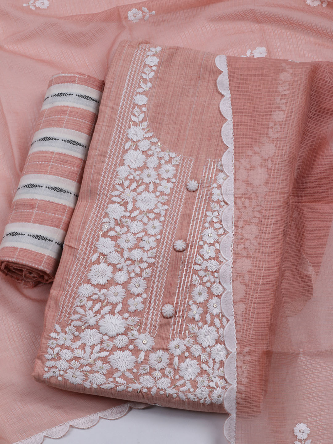 Neck Embroidered Cotton Blend Unstitched Suit With Dupatta