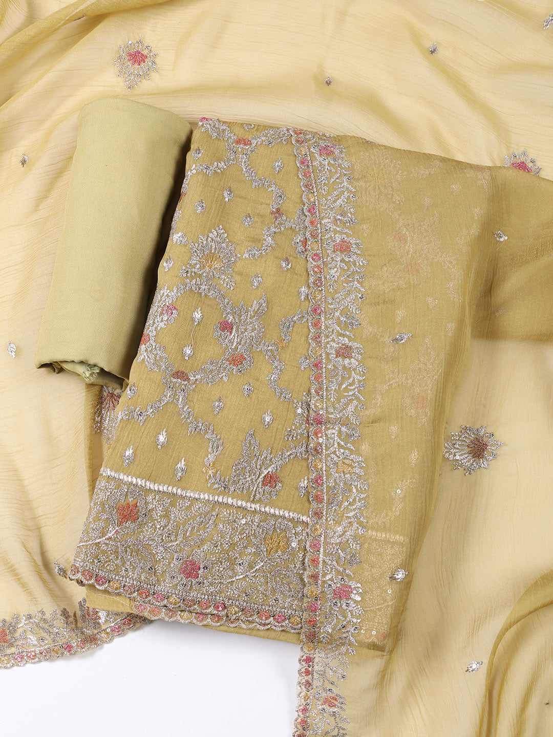 Embroidered Tissue Unstitched Suit With Dupatta