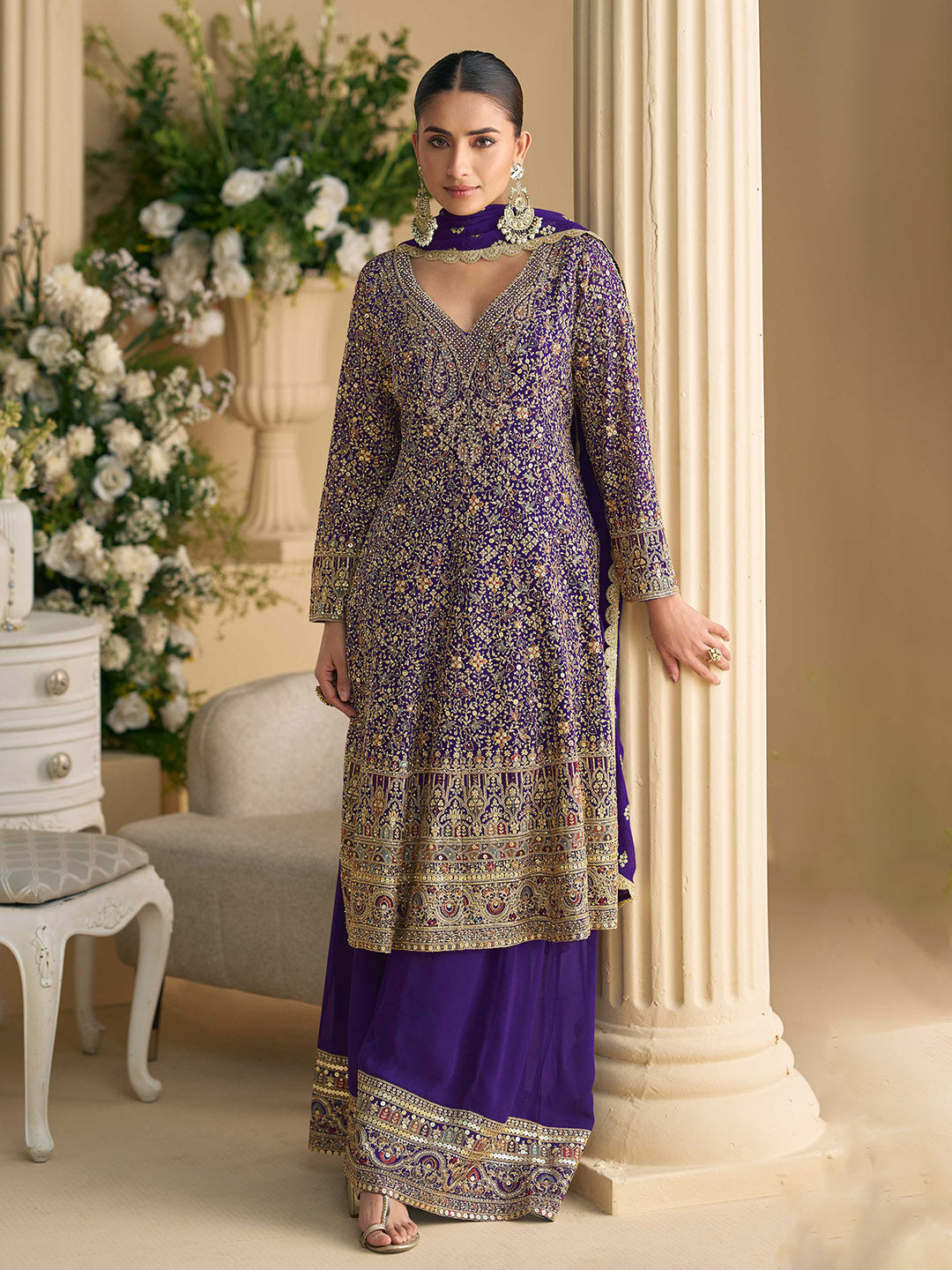 Embroidered Georgette Suit With Pant &amp; Dupatta