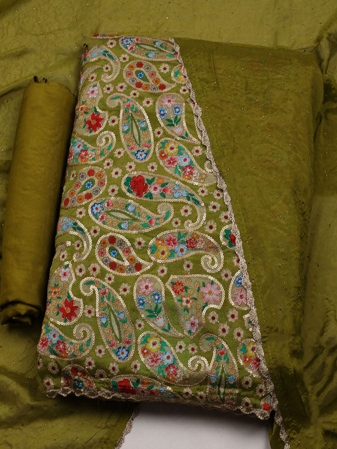 Embroidered Chinon Unstitched Suit With Dupatta