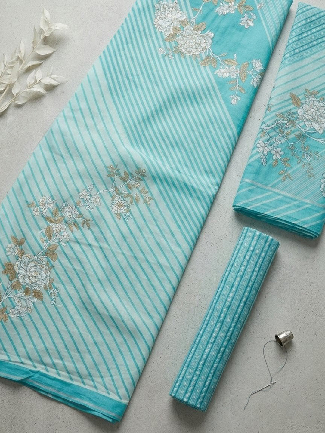 Printed Cotton Blend Unstitched Suit With Pant &amp; Dupatta