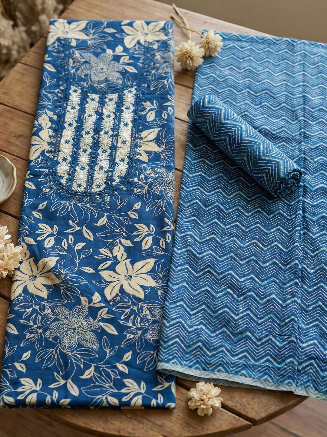 Embroidered Cotton Blend Unstitched Suit With Pant &amp; Dupatta