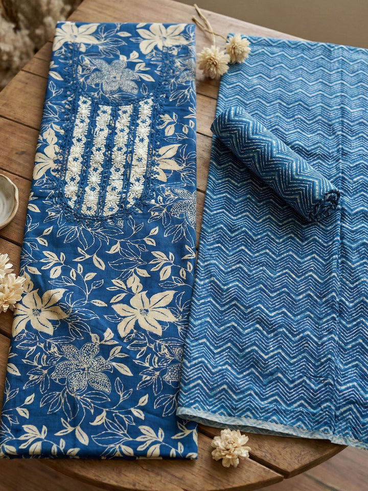 Embroidered Cotton Blend Unstitched Suit With Pant &amp; Dupatta