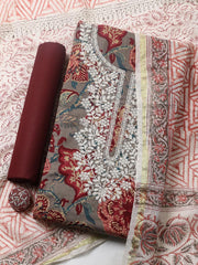 Printed Cotton Blend Ustitched Suit With Pant & Dupatta
