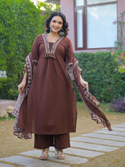 Printed Cotton Blend Kurta With Pant & Dupatta