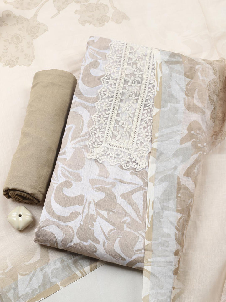 Embroidered Linen Blend Unstitched Suit With Pant &amp; Dupatta