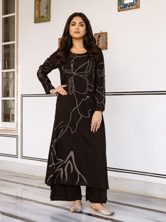 Abstract Printed Cotton Blend Kurta With Palazzo