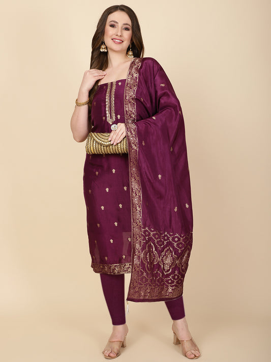 Booti Embroidered Chanderi Unstitched Suit Piece With Dupatta