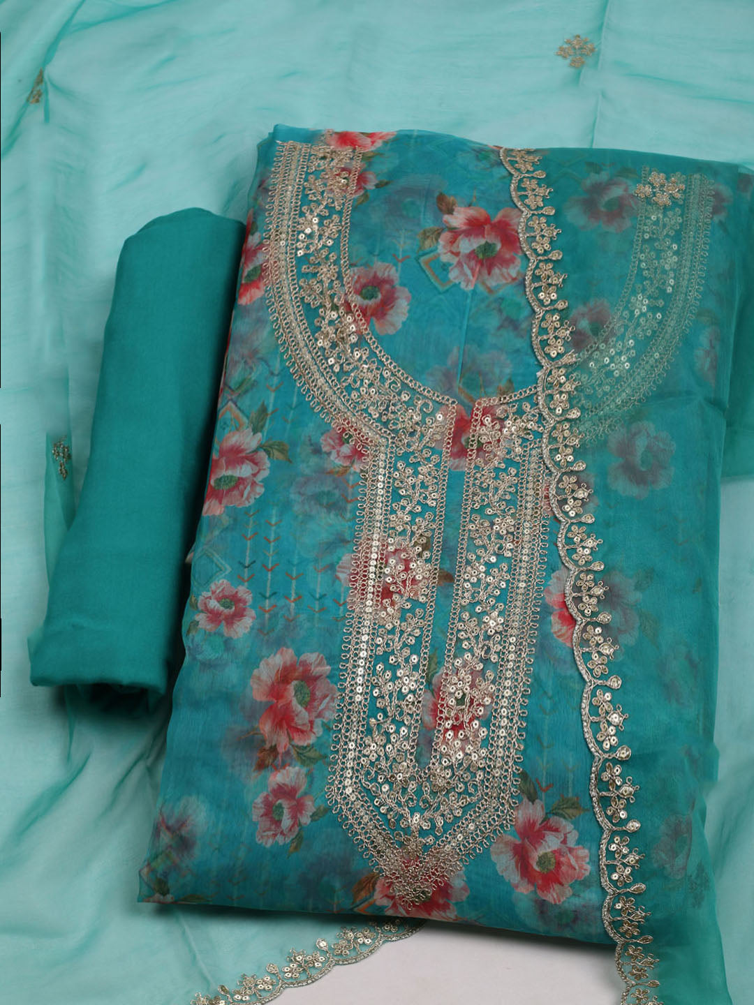 Embroidered Organza Unstitched Suit With Dupatta