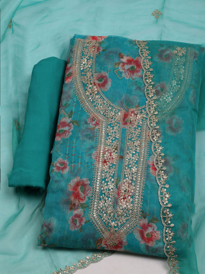 Embroidered Organza Unstitched Suit With Dupatta