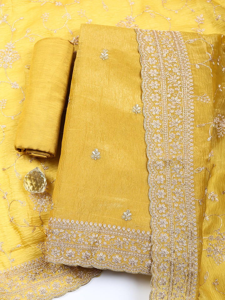 Embroidered Tissue Unstitched Suit With Pant &amp; Dupatta