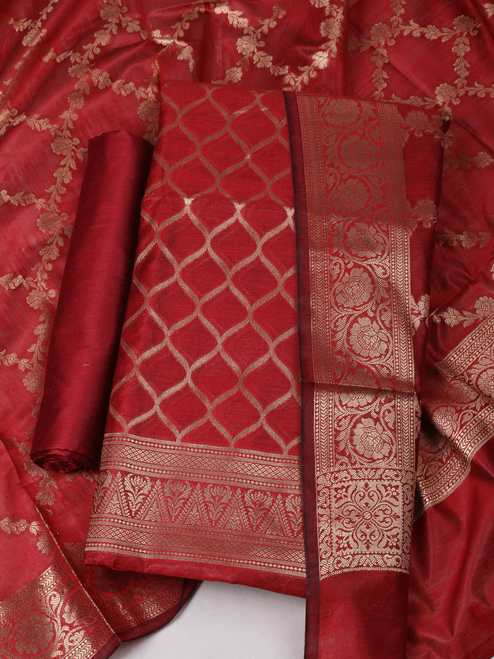 Woven Design Chanderi Unstitched Suit With Pant &amp; Dupatta