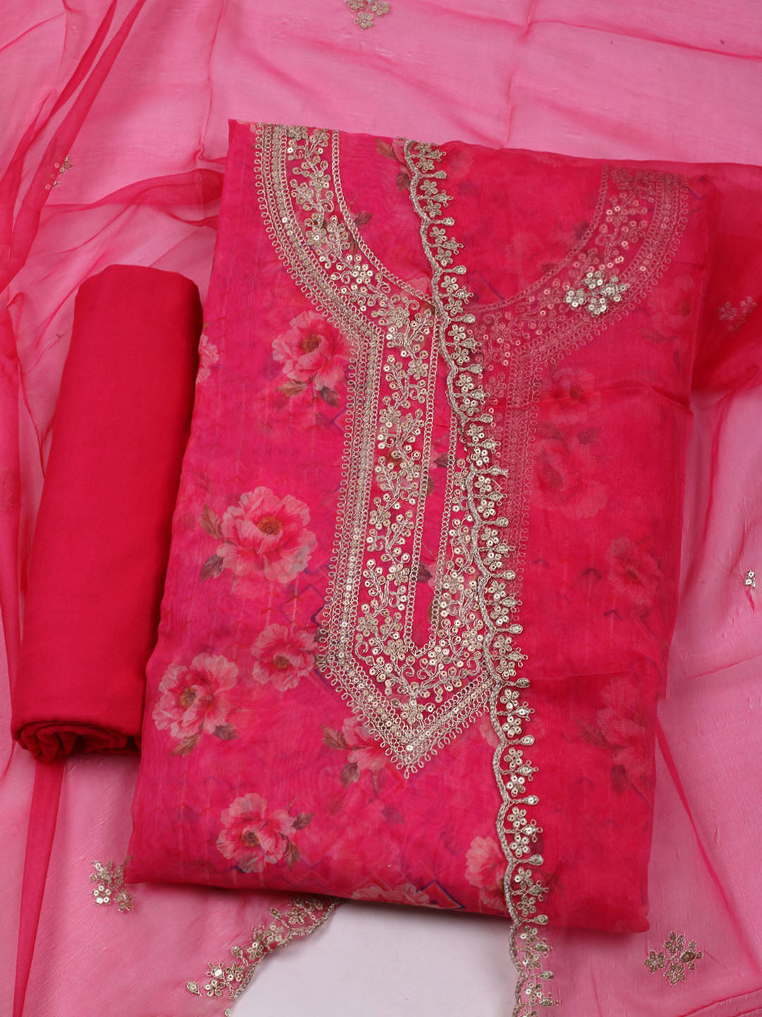 Embroidered Organza Unstitched Suit With Dupatta