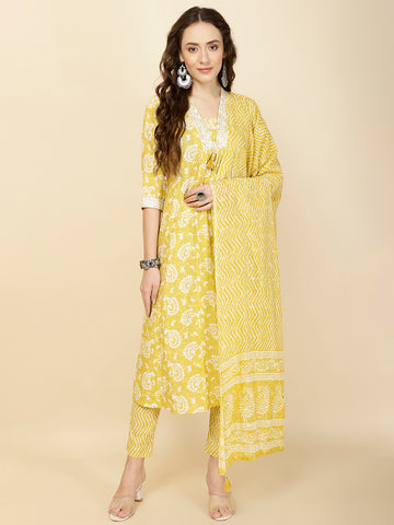 Printed Cotton Suit Set With Dupatta