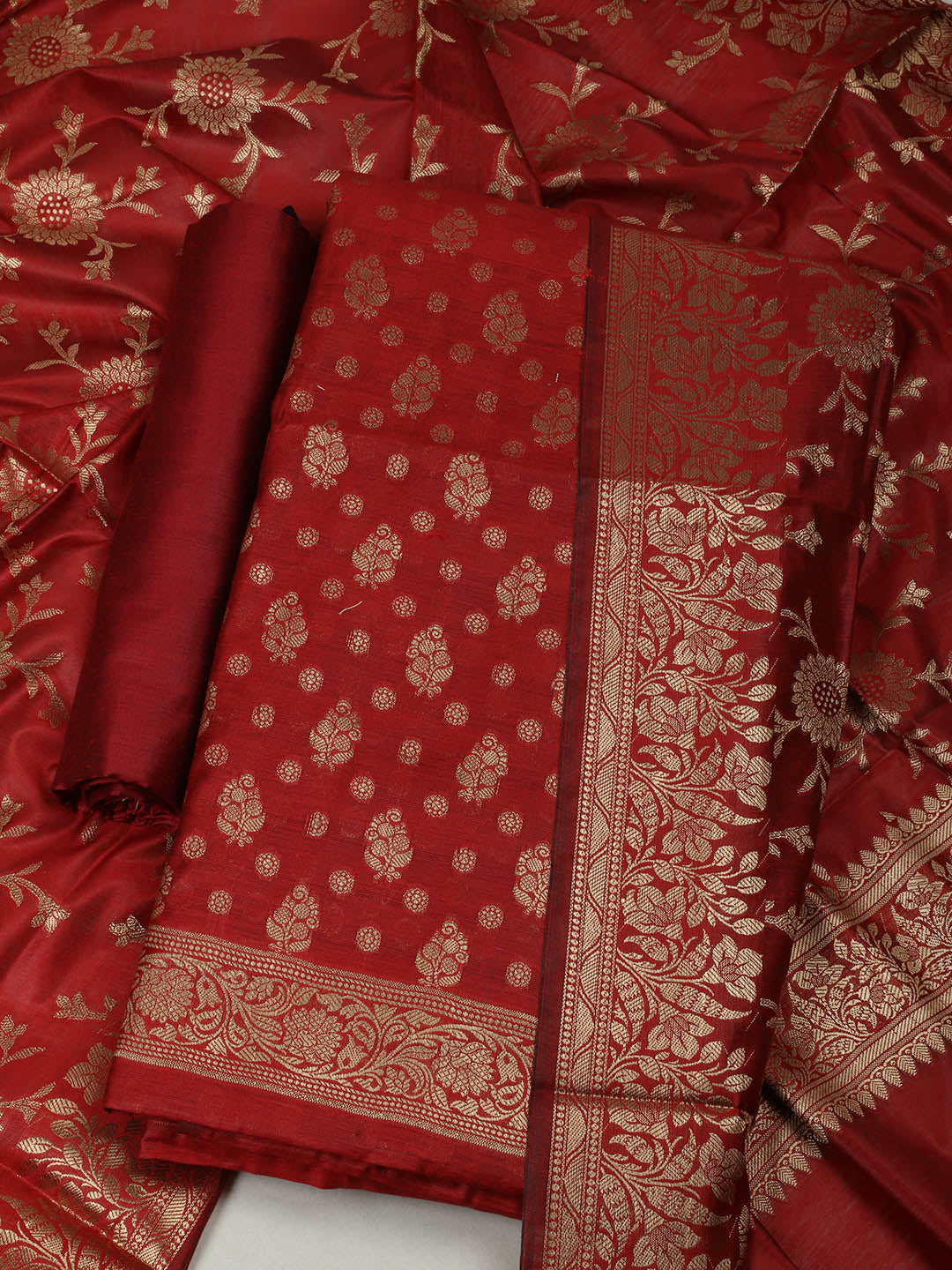 Woven Design Chanderi Unstitched Suit With Pant &amp; Dupatta