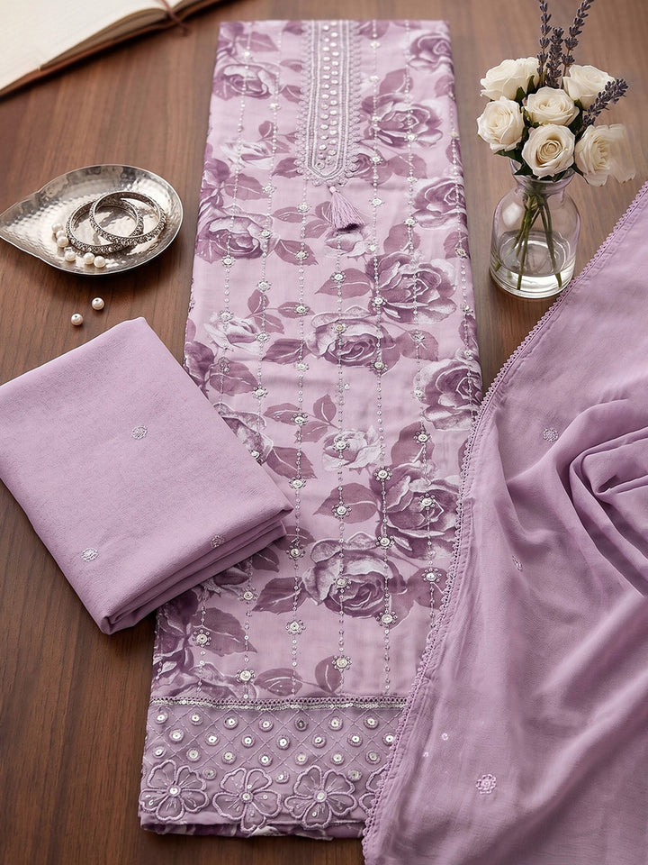 Printed Cotton Blend Unstitched Suit With Dupatta