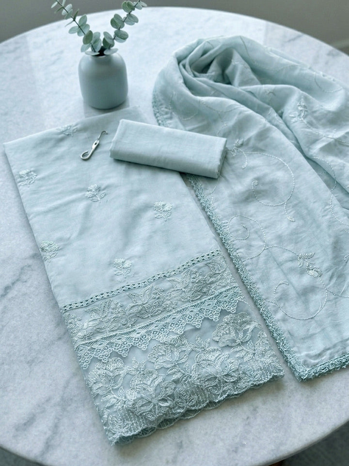 Embroidered Cotton Blend Unstitched Suit With Pant &amp; Dupatta
