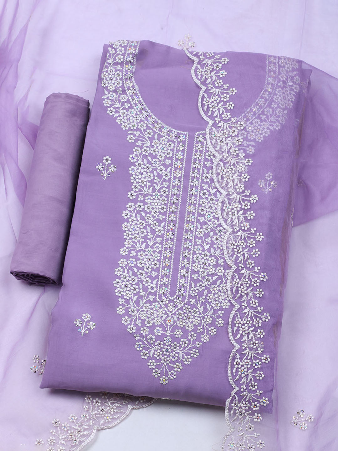 Embroidered Chanderi Unstitched Suit With Dupatta