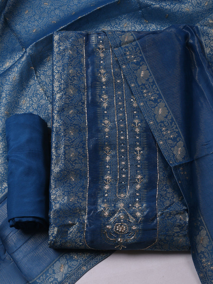 Woven Design Chanderi Unstitched Suit With Pant &amp; Dupatta