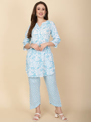 Floral Printed Cotton Kurti With Pants