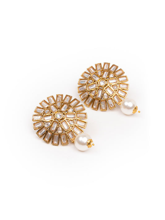 Golden & White Stud Polki Earrings 1080