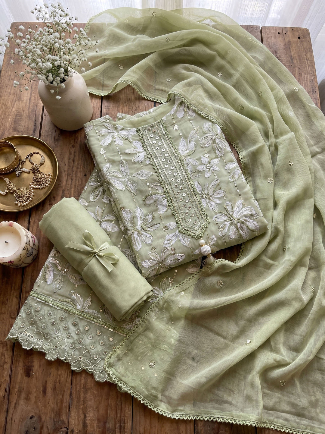 Neck Embroidered Cotton Blend Unstitched Suit With Dupatta