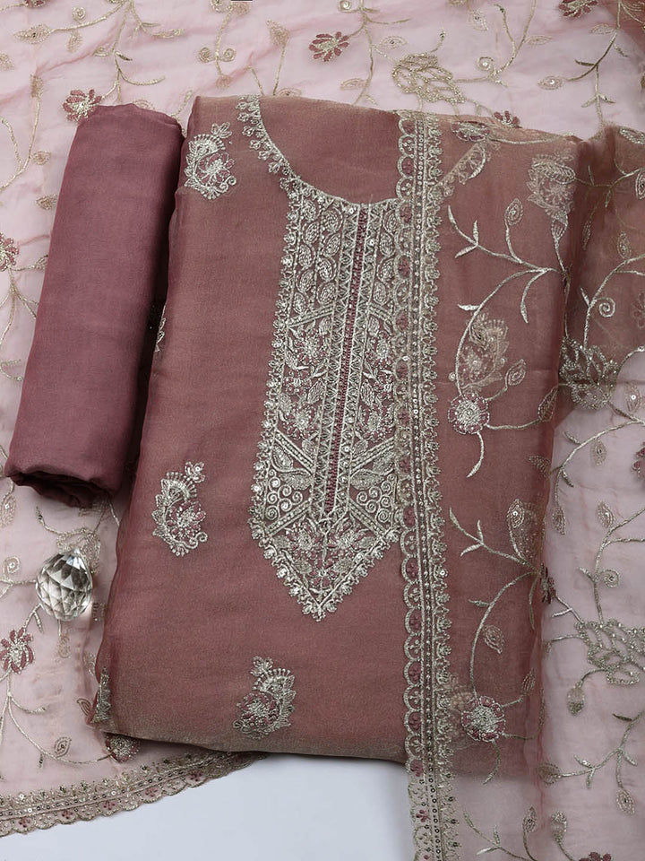Embroidered Tissue Unstitched Suit With Pant &amp; Dupatta
