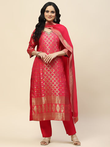 Woven Banarasi Kurta With Pants & Dupatta