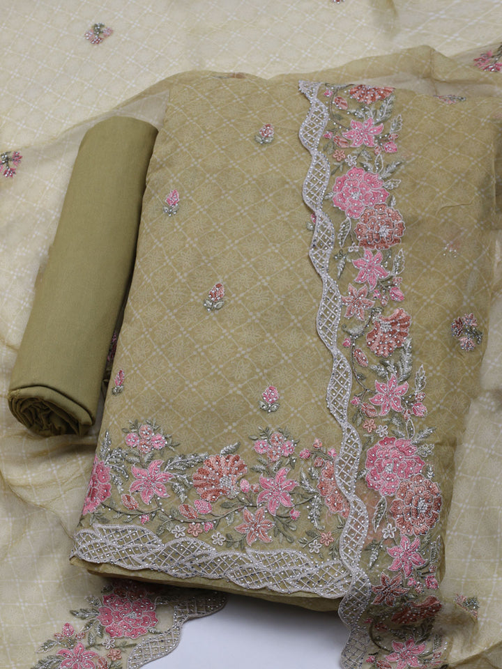 Embroidered Organza Unstitched Suit With Dupatta