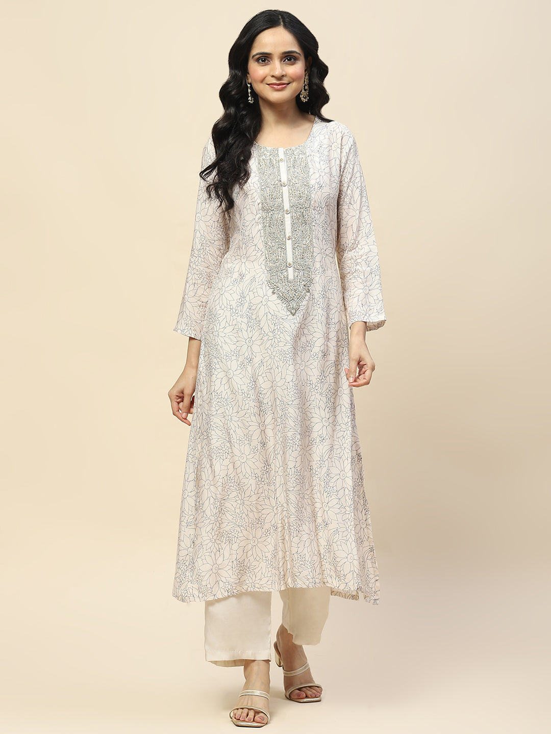 Neck Embroidered Muslin Kurta With Palazzo