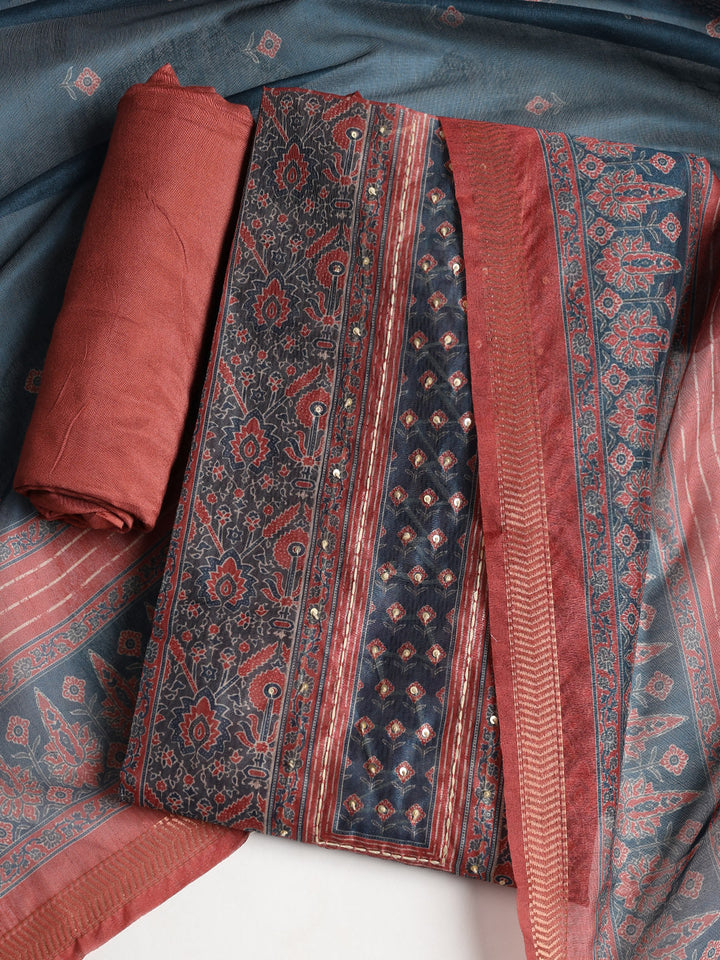Neck Embroidered Chanderi Unstitched Suit With Dupatta