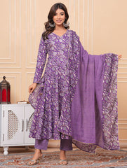 Printed Cotton Blend Kurta With Pants & Dupatta