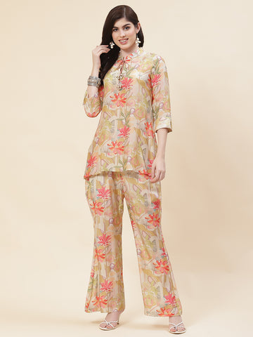 Floral Printed Muslin Kurti With Pants