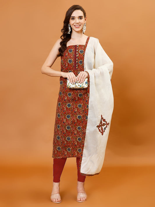 Printed Chanderi Unstitched Suit Piece With Dupatta