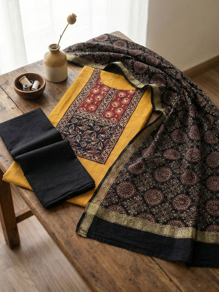 Embroidered Cotton Blend Unstitched Suit With Pant &amp; Dupatta