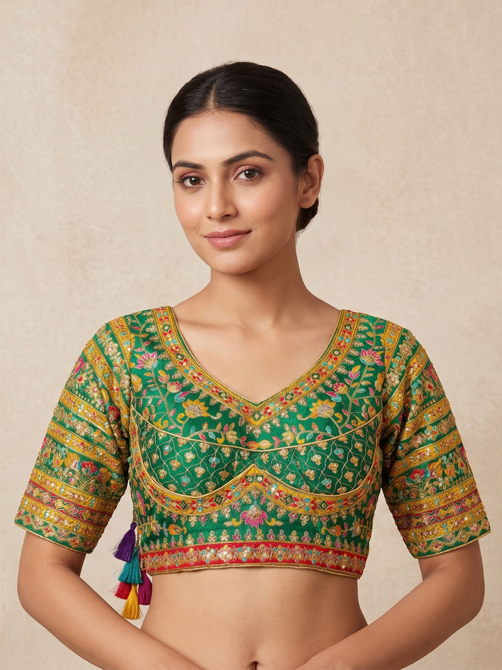 Premium Green Embroidery Viscose Blouse Piece