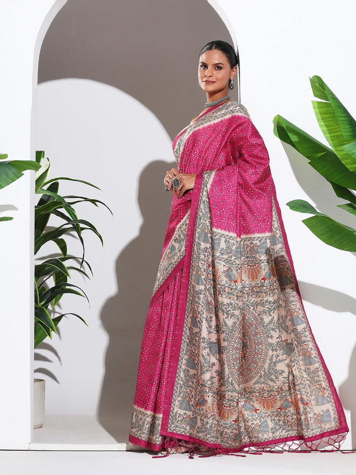 Printed Tussar Silk Saree