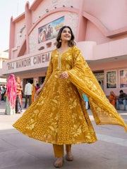 Printed Cotton Blend Kurta With Pant & Dupatta