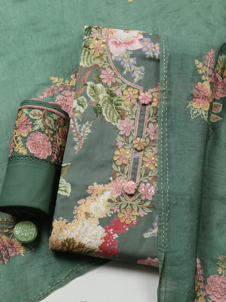 Embroidered Muslin Unstitched Suit With Pant &amp; Dupatta