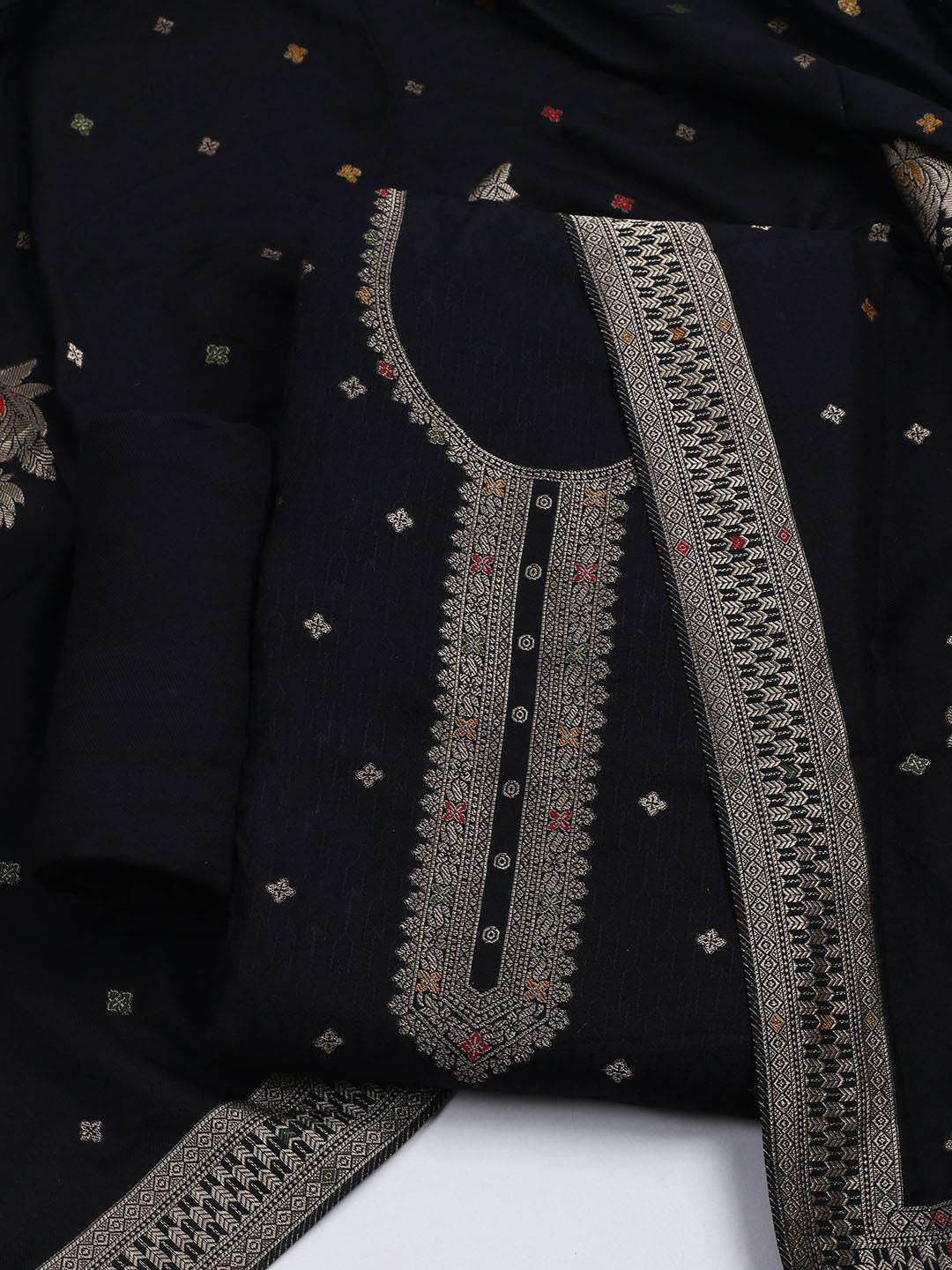 Pashmina Woven Design Unstitched Kurta With Pant & Dupatta