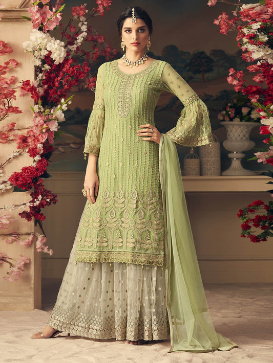 Resham Zari Sequins Work Net Semi Stitched Suit