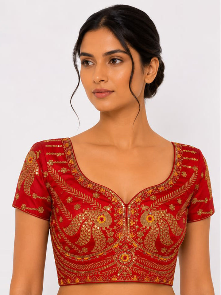 Premium Red Embroidery Viscose Blouse Piece