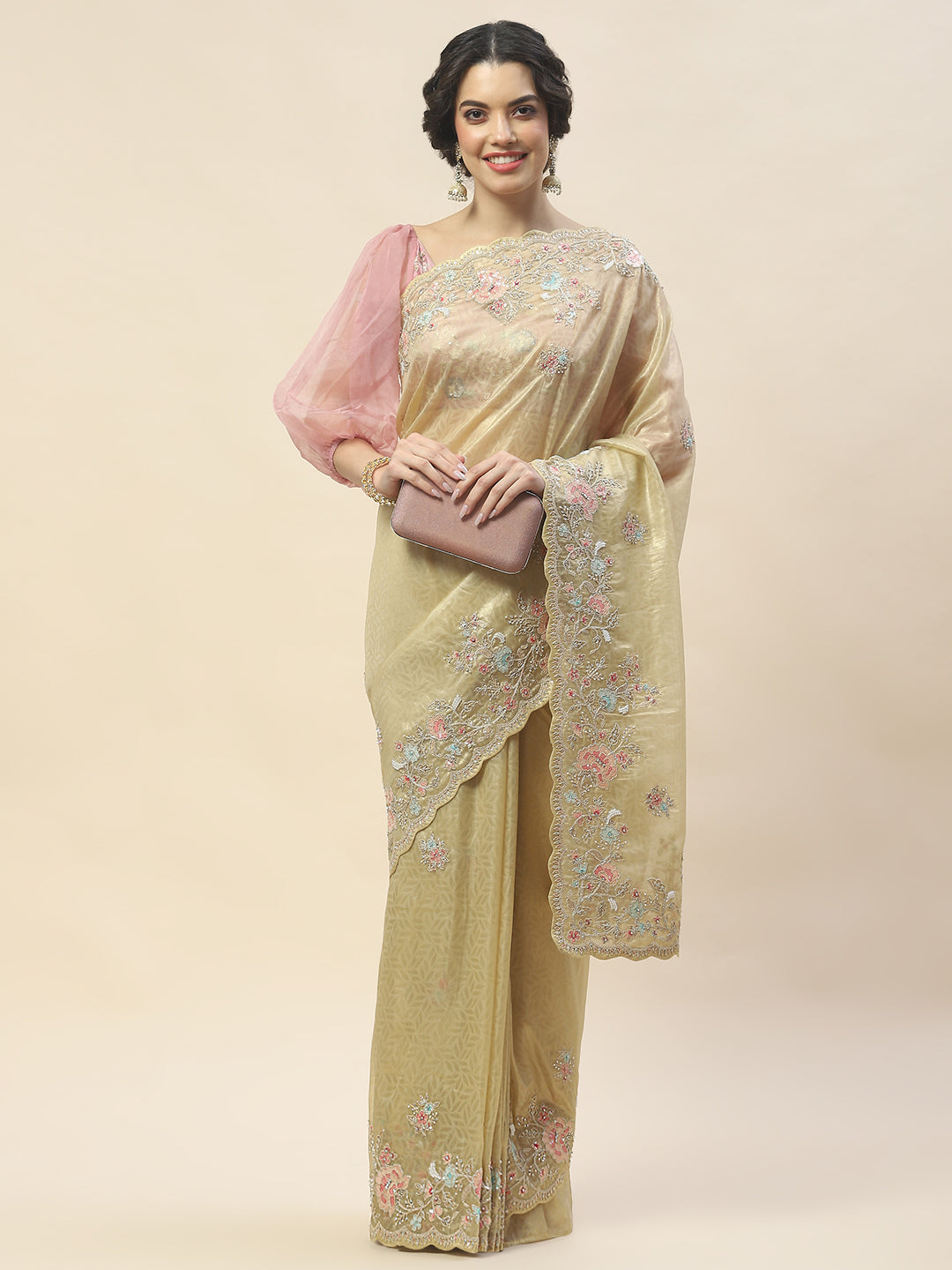 Stone Embroidered Tissue Saree