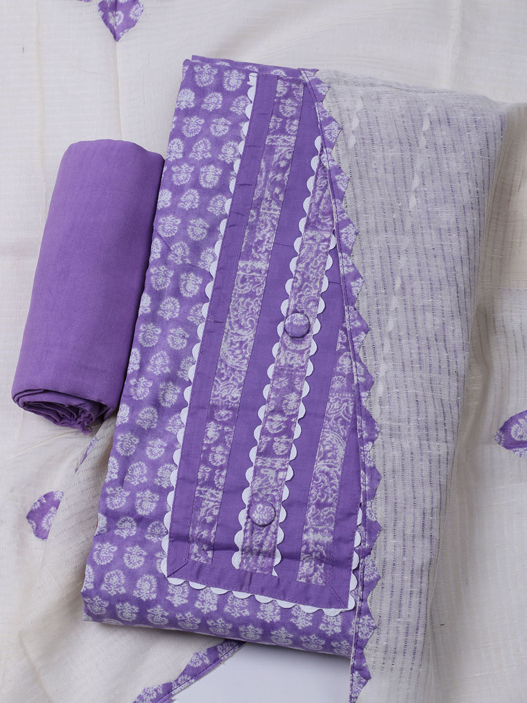 Printed Cotton Blend Unstitched Suit With Dupatta