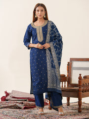 Embroidery Cotton Kurta With Pants & Dupatta