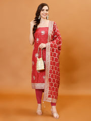 Woven Handloom Unstitched Suit Piece With Dupatta