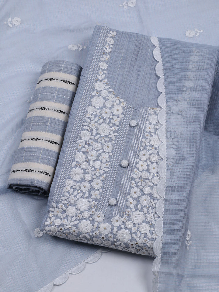Neck Embroidered Cotton Blend Unstitched Suit With Dupatta